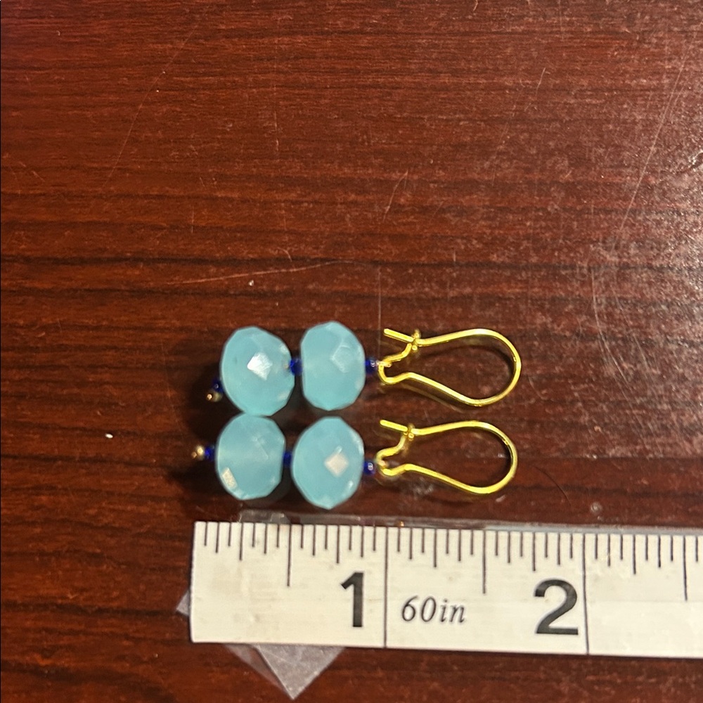 Elegant Gold and Blue Dangle Earrings - Picture 2 of 2